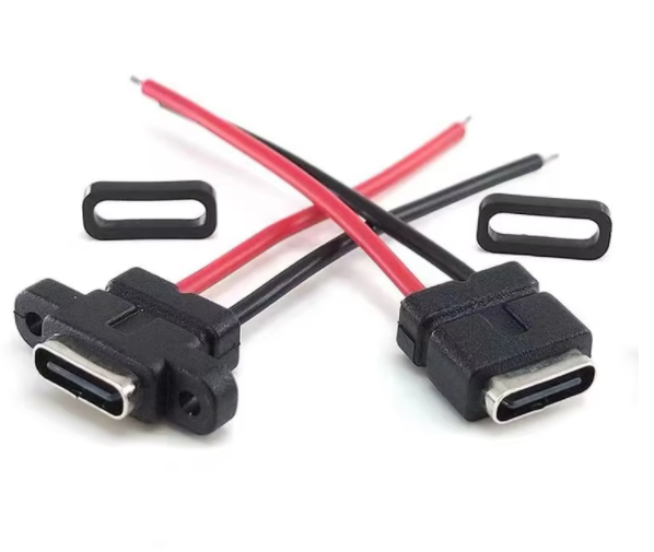 WIRE SOCKET 003 Type-C 2P Injection Molding Wire Socket Welding Wire Waterproof IP65 Screw Hole Socket